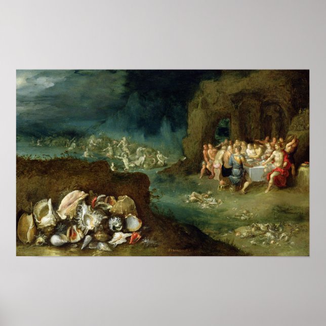 Still life of shells with the Feast of the Gods Poster (Front)