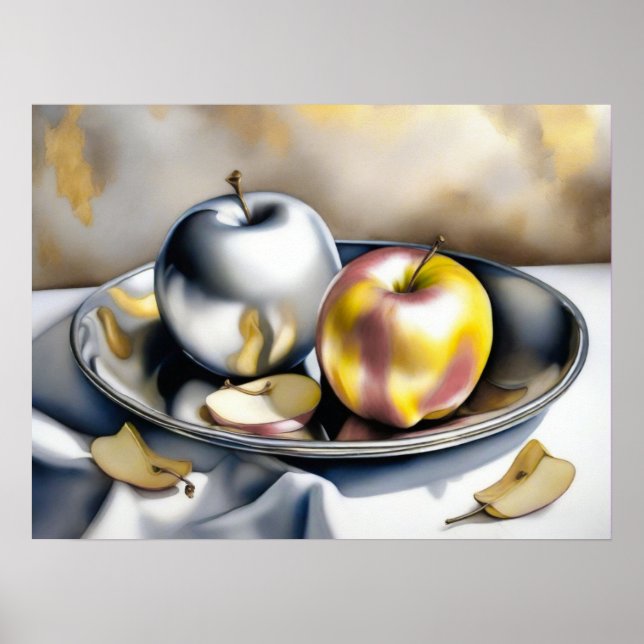 Still Life of Silver and Gold Apples  Poster (Front)