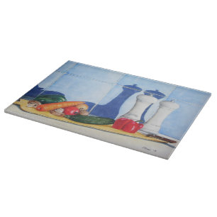 still life painting vegetables on chopping board