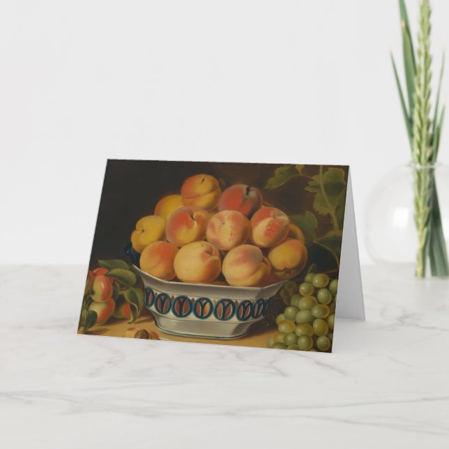 Still Life Peaches & Grapes Folded Greeting Card (Front)