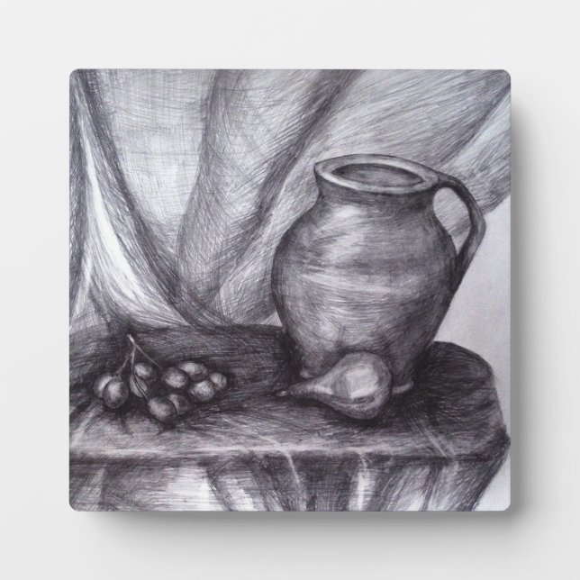 Still Life Pencil Drawing 5.25 x 5.25 with Easel Plaque (Front)