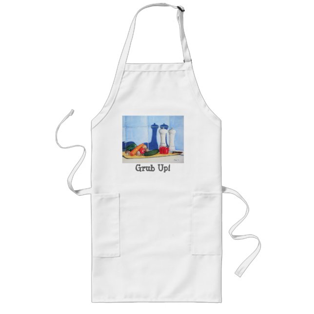 still life picture of vegatables on chopping board long apron (Front)