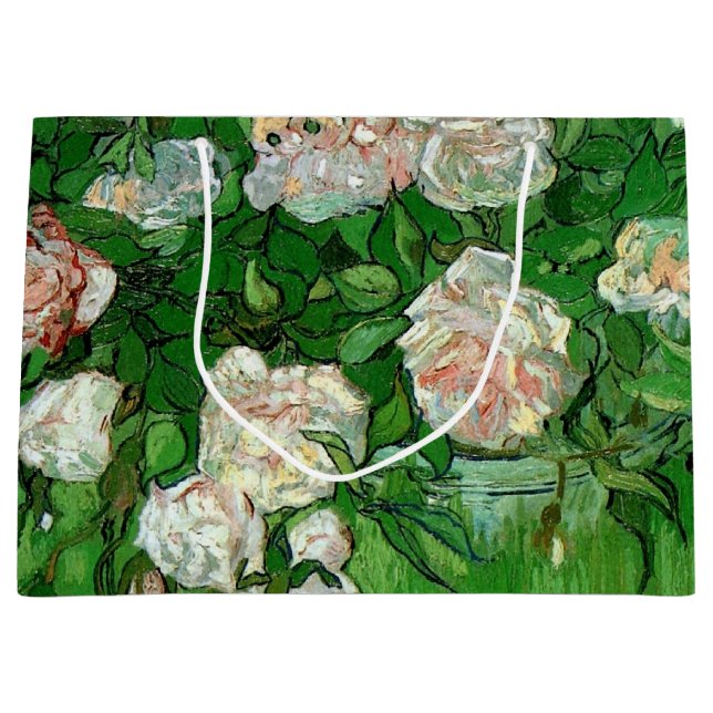 Still Life: Pink Roses by Vincent van Gogh Large Gift Bag (Front)