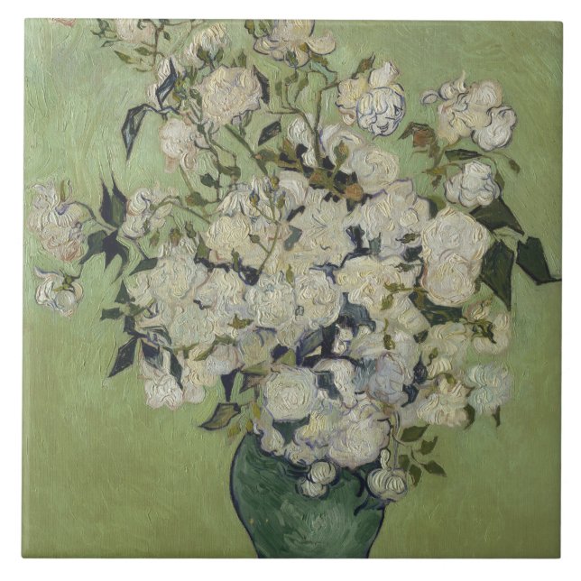 Still Life Pink Roses in a Vase by Van Gogh Tile (Front)