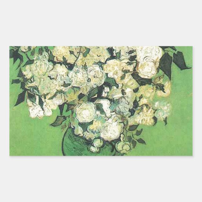 Still life - Pink Roses in a Vase Vincent an Gogh, Rectangular Sticker (Front)