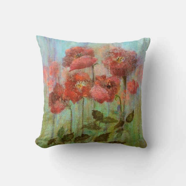 Still Life Poppies In Pastel Red Cushion (Front)