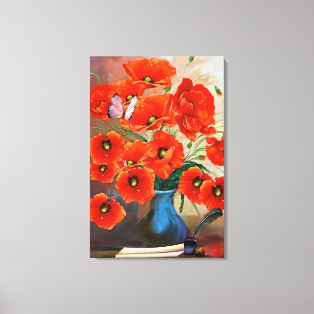 Still Life Poppies In Vase Canvas Print (Front)