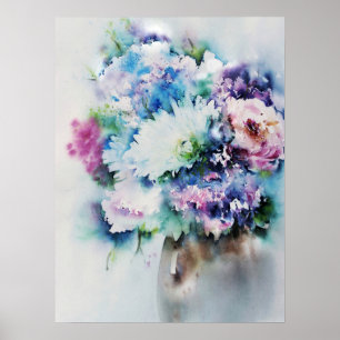 Still Life Rose Bouquet Watercolour Poster