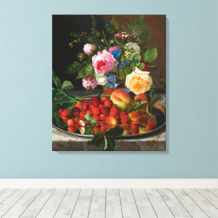 Still Life Roses and Strawberries by Otto Ottesen Canvas Print