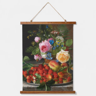 Still Life Roses and Strawberries by Otto Ottesen Hanging Tapestry