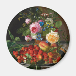 Still Life Roses and Strawberries by Otto Ottesen Magnet