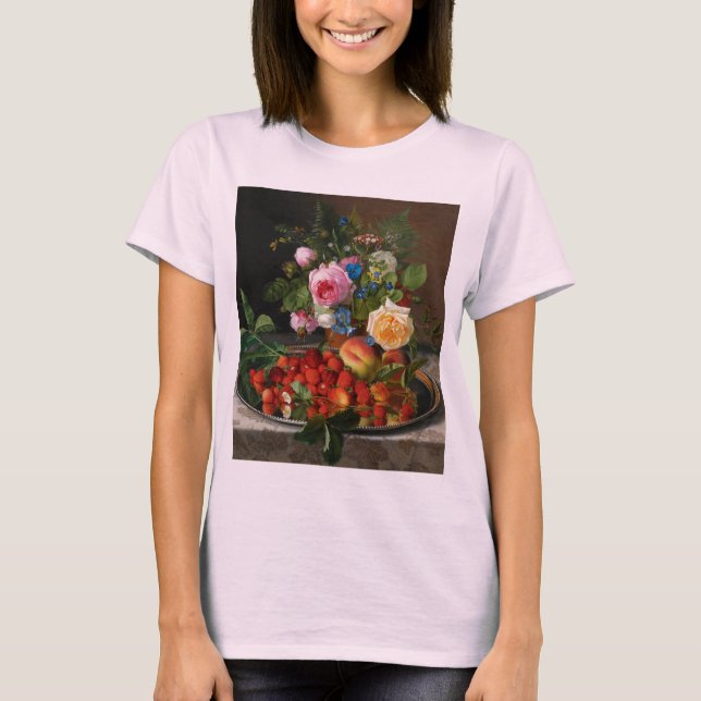 Still Life Roses and Strawberries by Otto Ottesen T-Shirt (Front)
