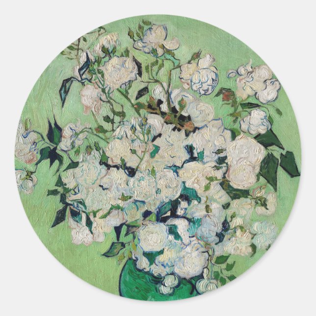 Still Life Roses in a Vase by Vincent van Gogh Classic Round Sticker (Front)