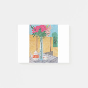 Still Life. The vase with Flowers, a tea pot and a Post-it Notes