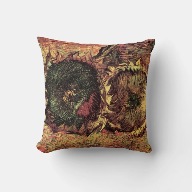 Still Life Two Cut Sunflowers by Vincent van Gogh Cushion (Front)