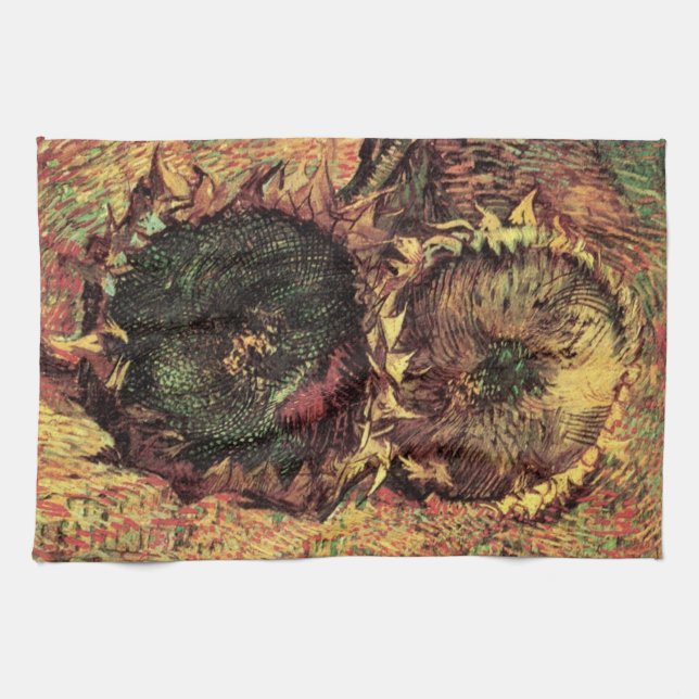 Still Life Two Cut Sunflowers by Vincent van Gogh Tea Towel (Horizontal)