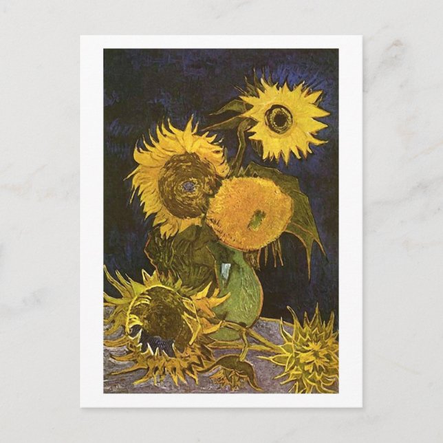 Still Life Vase Five Sunflowers Van Gogh Fine Art Postcard (Front)