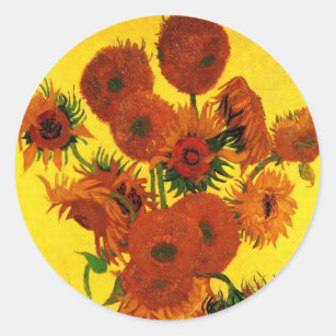 Still Life Vase w 15 Sunflowers Vincent van Gogh Classic Round Sticker