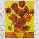 Still Life Vase w 15 Sunflowers Vincent van Gogh Jigsaw Puzzle<br><div class="desc">Still Life: Vase with Fifteen Sunflowers by Vincent van Gogh is a vintage fine art post impressionism still life floral painting. A beautiful bouquet of fresh cut yellow and orange sunflowers from a summer garden in full bloom. About the artist: Vincent Willem van Gogh (1853 -1890) was one of the...</div>