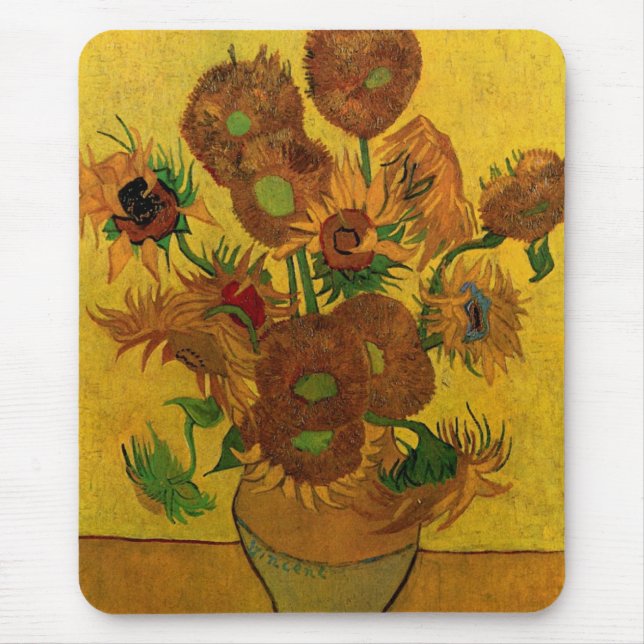 Still Life Vase w 15 Sunflowers Vincent van Gogh Mouse Pad (Front)