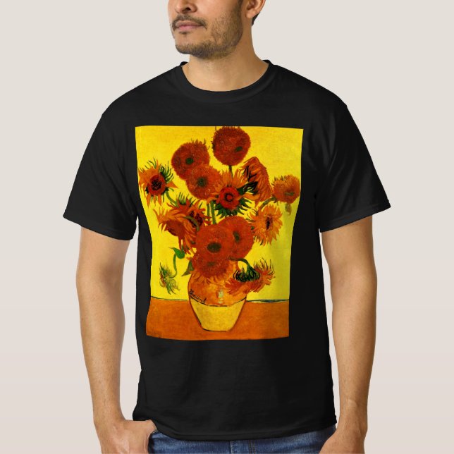 Still Life Vase w 15 Sunflowers Vincent van Gogh T-Shirt (Front)