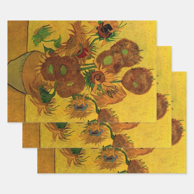 Still Life Vase w 15 Sunflowers Vincent van Gogh Wrapping Paper Sheet (Set)
