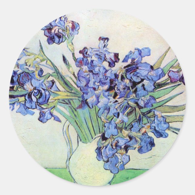 Still Life Vase with Irises by Vincent van Gogh Classic Round Sticker (Front)