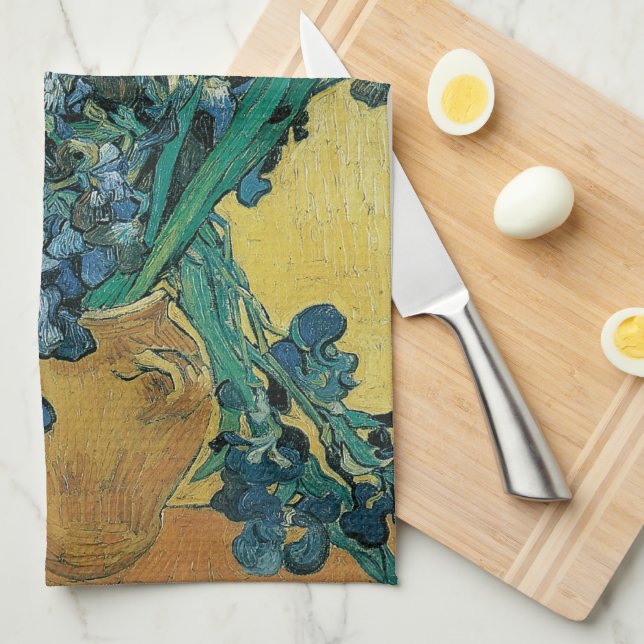 Still Life Vase with Irises by Vincent van Gogh Tea Towel (Quarter Fold)