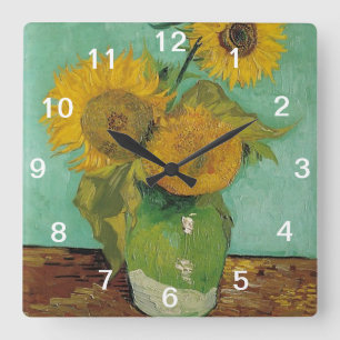 still life - vase with three sunflowers, van Gogh Square Wall Clock
