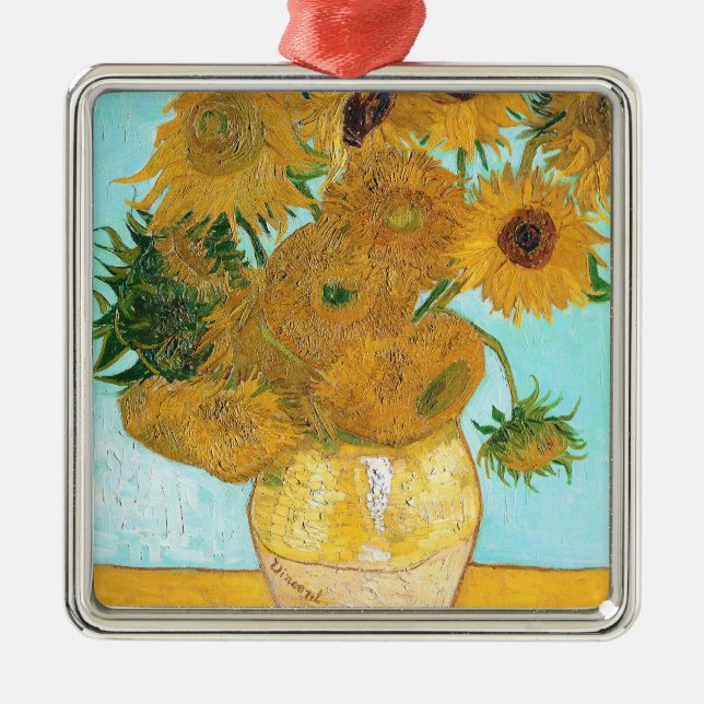 Still Life - Vase with Twelve Sunflowers van Gogh Metal Tree Decoration (Front)