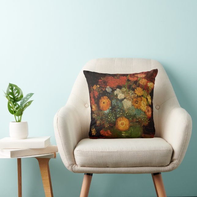 Still Life Vase with Zinnias by Vincent van Gogh Cushion (Chair)