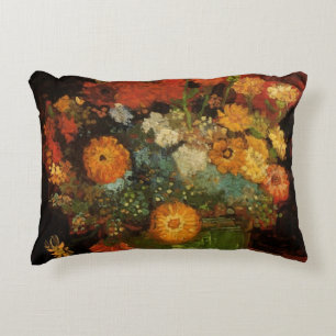 Still Life Vase with Zinnias by Vincent van Gogh Decorative Cushion