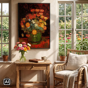 Still Life Vase with Zinnias by Vincent van Gogh Poster
