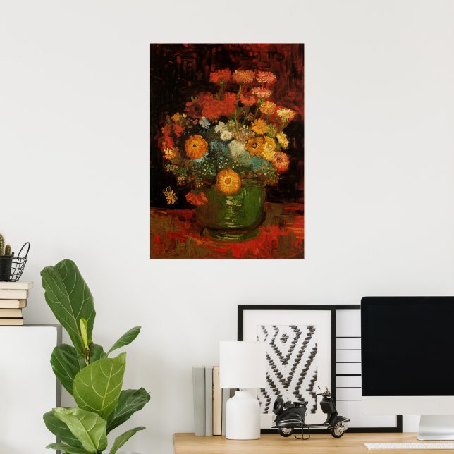 Still Life Vase with Zinnias by Vincent van Gogh Poster (Home Office)