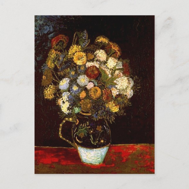 Still Life Vase with Zinnias Van Gogh Fine Art Postcard (Front)