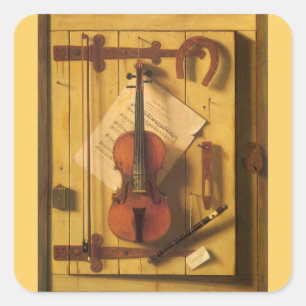 Still Life Violin and Music by William Harnett Square Sticker