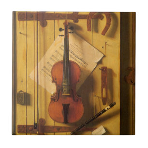 Still Life Violin and Music by William Harnett Tile