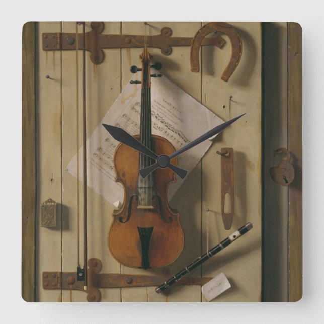 Still Life, Violin and Music Square Wall Clock (Front)