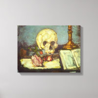Still Life w Skull, Candle, Book By Paul Cezanne