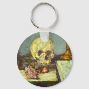Still Life w Skull, Candle, Book By Paul Cezanne Key Ring
