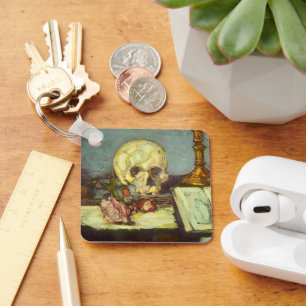 Still Life w Skull, Candle, Book By Paul Cezanne Key Ring