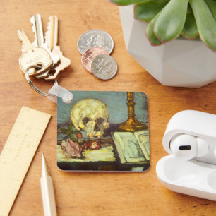 Still Life w Skull, Candle, Book By Paul Cezanne Key Ring