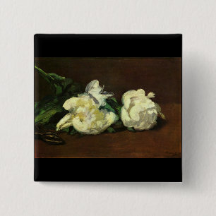 Still life, White Peony by Edouard Manet 15 Cm Square Badge
