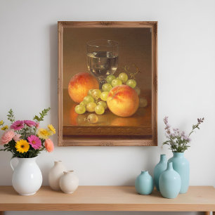 Still Life, Wineglass, Two Peaches, Fruit and Wine Poster