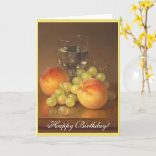 Still Life, Wineglass, Two Peaches, Happy Birthday Card