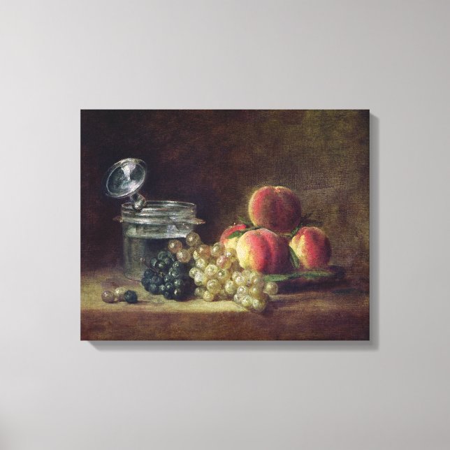 Still Life with a Basket of Peaches Canvas Print (Front)