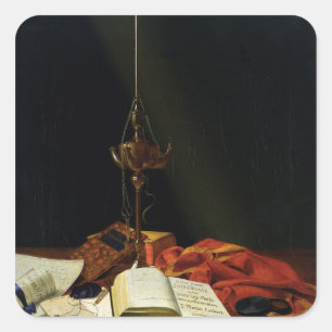 Still life with a Bible, 1821 Square Sticker