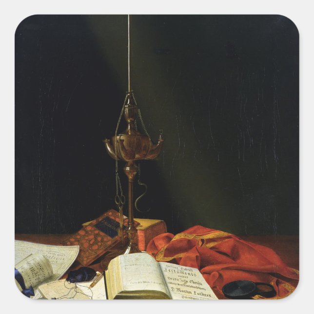 Still life with a Bible, 1821 Square Sticker (Front)