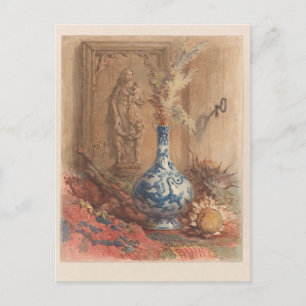 Still life with a Chinese vase and dried sunflower Postcard