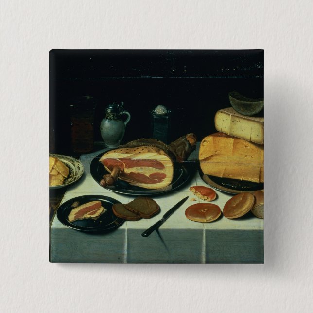 Still Life with a Ham (oil on panel) 15 Cm Square Badge (Front)